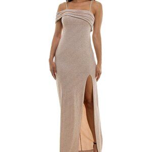 Pear Culture Juniors' Glitter Print Asymmetric Gown – Beige – Size 9 NWT